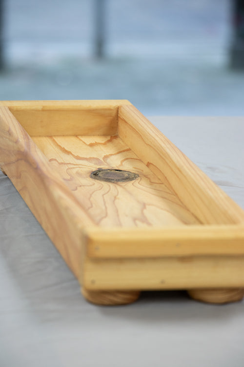 Decorative Wood Riser Box with Round Ball Feet - Farmhouse Candle Centrepiece Tray Riser